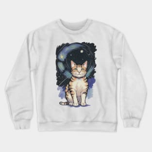 Cute Cat in Starry Night Crewneck Sweatshirt